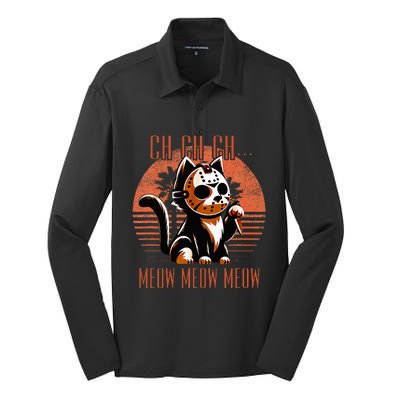 Ch Ch Meow Meow Meow Funny Animal Horror Movie Cute Kitten Silk Touch Performance Long Sleeve Polo