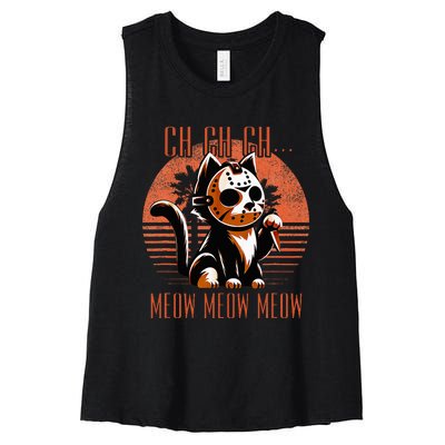 Ch Ch Meow Meow Meow Funny Animal Horror Movie Cute Kitten Women's Racerback Cropped Tank