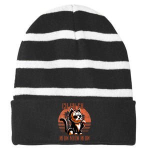 Ch Ch Meow Meow Meow Funny Animal Horror Movie Cute Kitten Striped Beanie with Solid Band