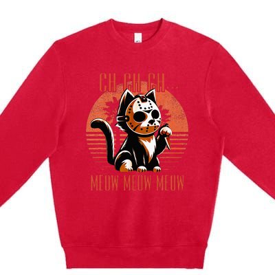 Ch Ch Meow Meow Meow Funny Animal Horror Movie Cute Kitten Premium Crewneck Sweatshirt