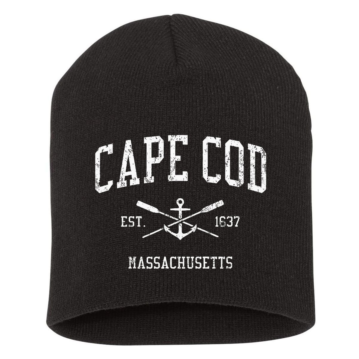Cape Cod Ma Vintage Crossed Oars & Boat Anchor Sports Short Acrylic Beanie