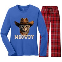 Cowboy Cat Meowdy Women's Long Sleeve Flannel Pajama Set 