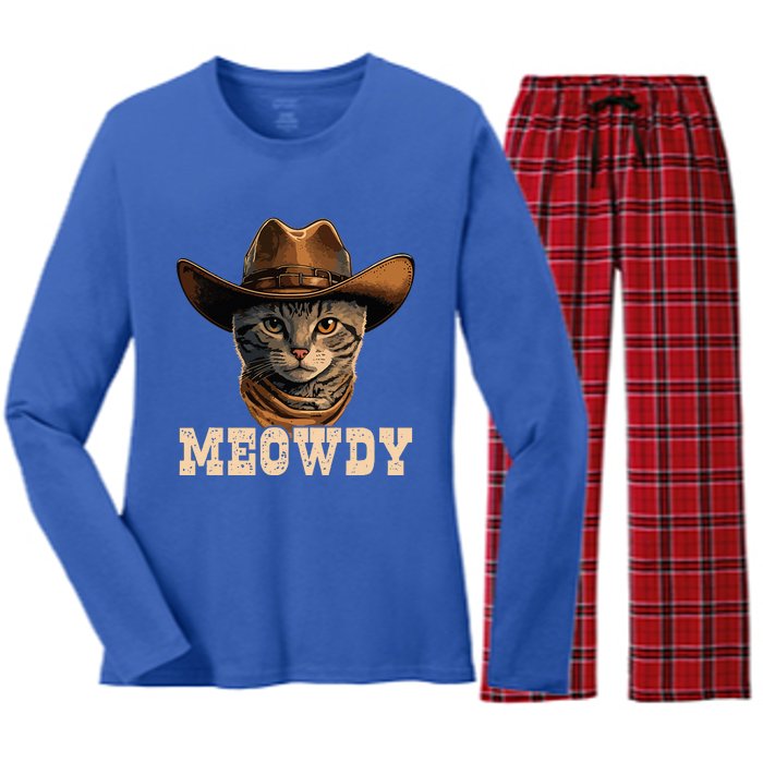 Cowboy Cat Meowdy Women's Long Sleeve Flannel Pajama Set 