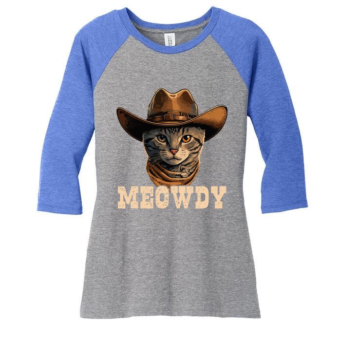 Cowboy Cat Meowdy Women's Tri-Blend 3/4-Sleeve Raglan Shirt