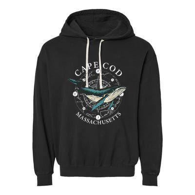Cape Cod Massachusetts Humpback Whale Vintage Wind Rose Garment-Dyed Fleece Hoodie