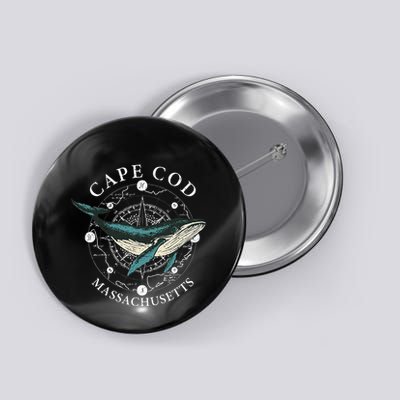 Cape Cod Massachusetts Humpback Whale Vintage Wind Rose Button