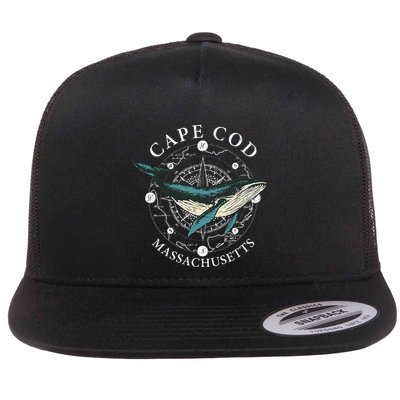 Cape Cod Massachusetts Humpback Whale Vintage Wind Rose Flatbill Hat