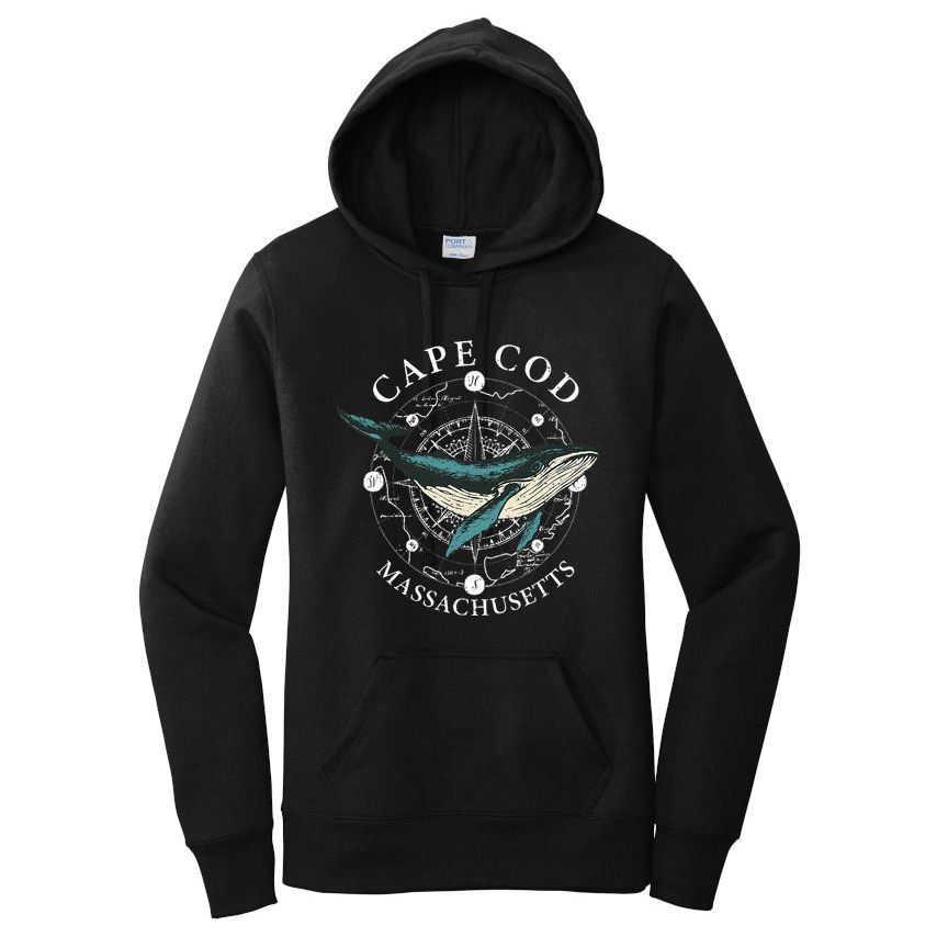 Cape Cod Massachusetts Humpback Whale Vintage Wind Rose Women's Pullover Hoodie