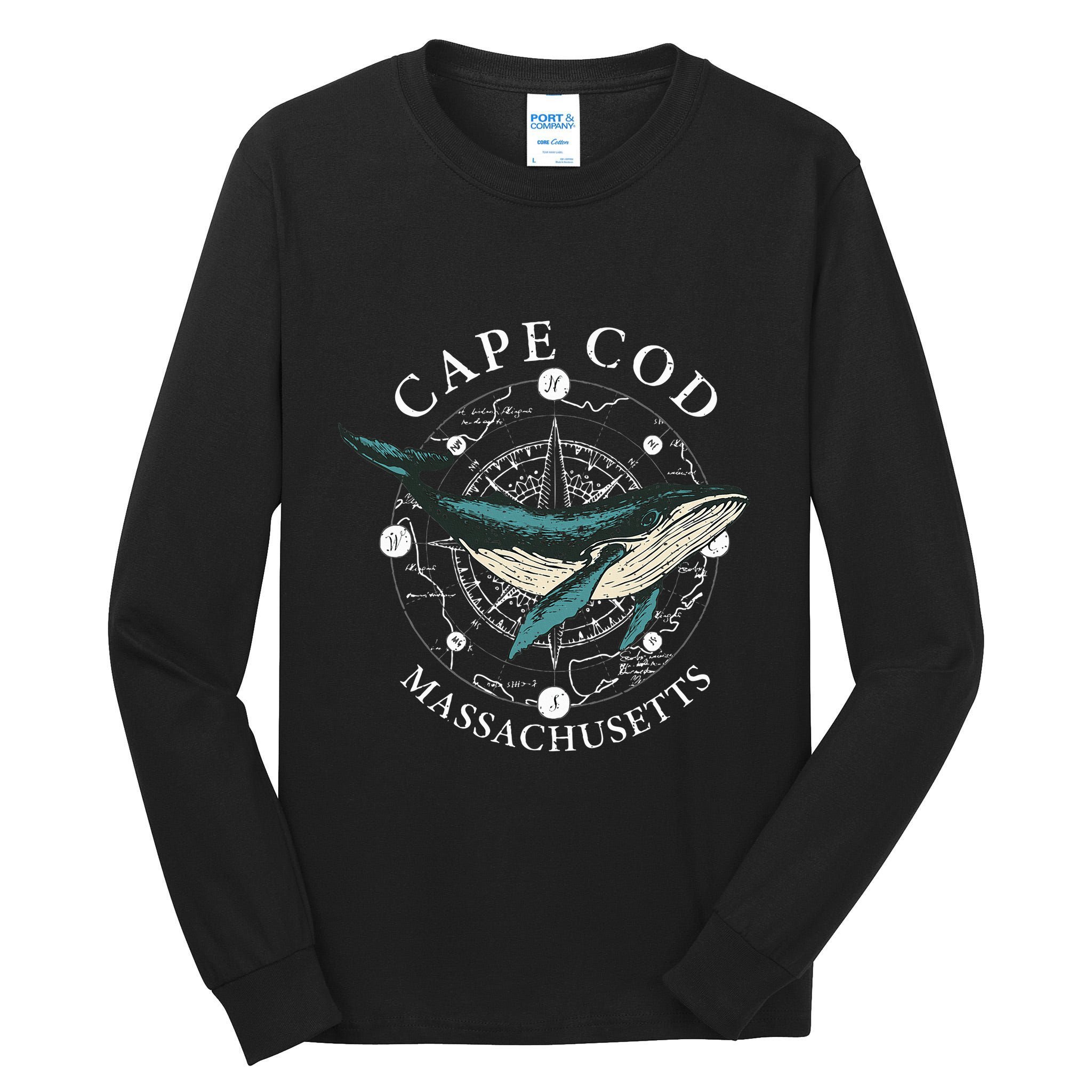 Cape Cod Massachusetts Humpback Whale Vintage Wind Rose Tall Long Sleeve T-Shirt