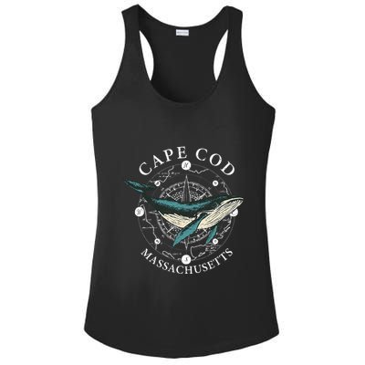 Cape Cod Massachusetts Humpback Whale Vintage Wind Rose Ladies PosiCharge Competitor Racerback Tank