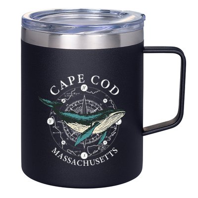 Cape Cod Massachusetts Humpback Whale Vintage Wind Rose 12oz Stainless Steel Coffee Mug