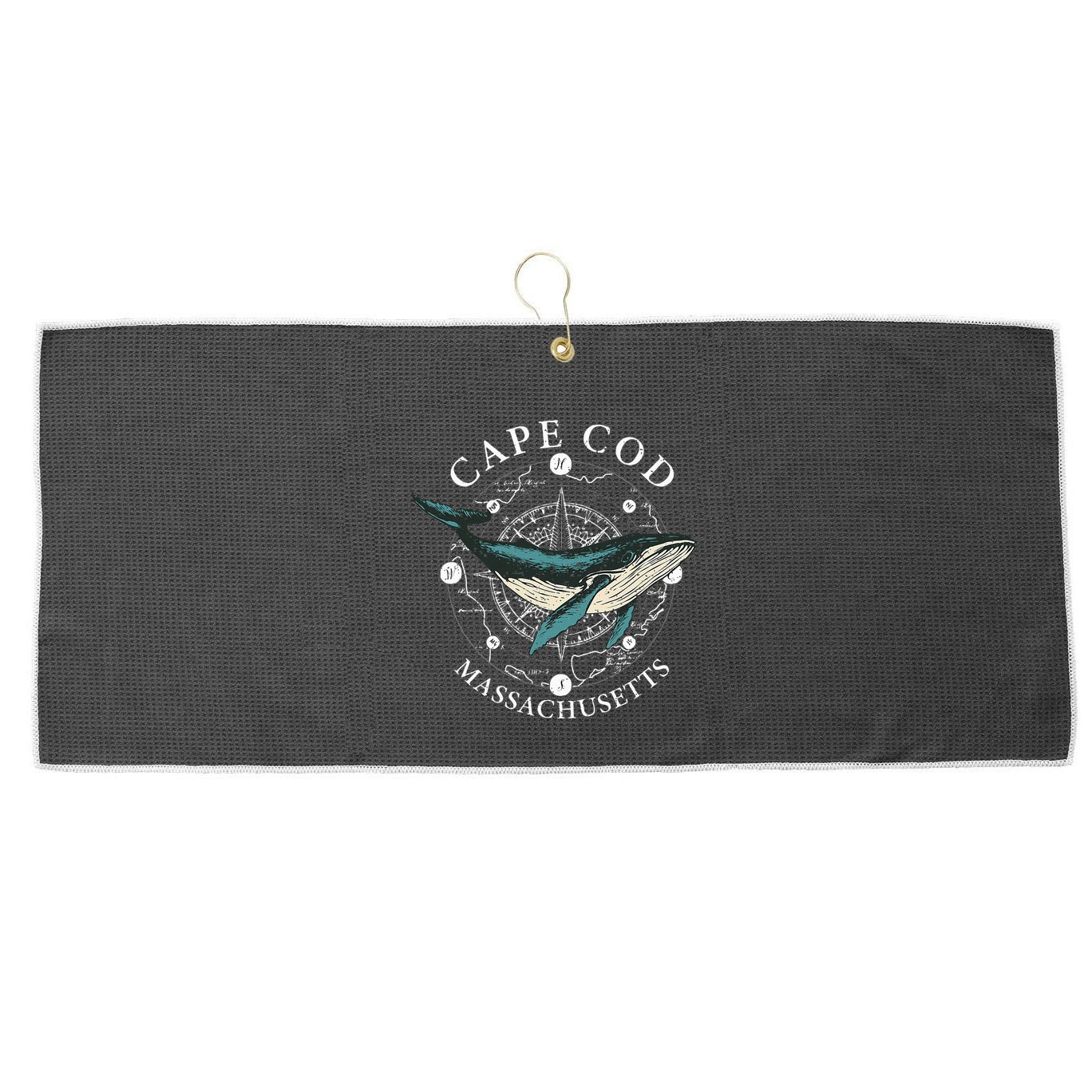 Cape Cod Massachusetts Humpback Whale Vintage Wind Rose Large Microfiber Waffle Golf Towel