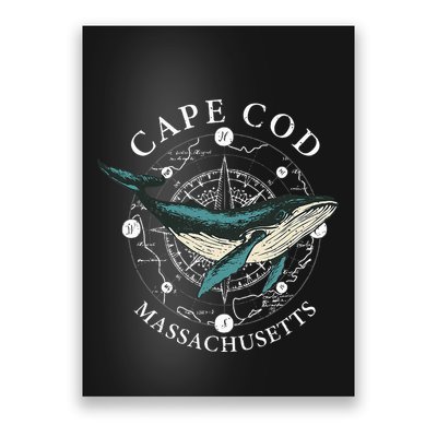 Cape Cod Massachusetts Humpback Whale Vintage Wind Rose Poster