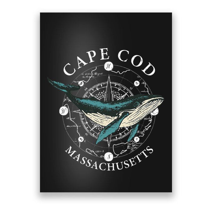 Cape Cod Massachusetts Humpback Whale Vintage Wind Rose Poster