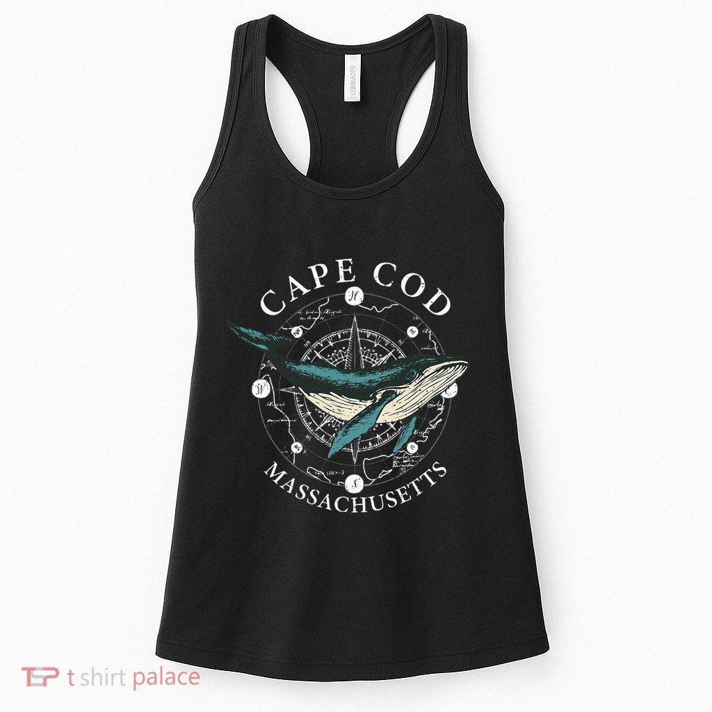 Cape Cod Massachusetts Humpback Whale Vintage Wind Rose Womens Tank Top