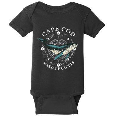 Cape Cod Massachusetts Humpback Whale Vintage Wind Rose Baby Bodysuit