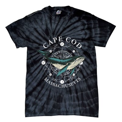 Cape Cod Massachusetts Humpback Whale Vintage Wind Rose Tie-Dye T-Shirt