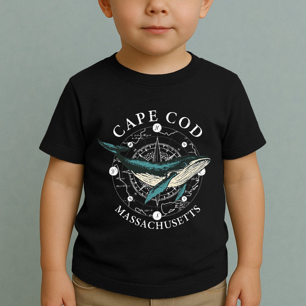 Cape Cod Massachusetts Humpback Whale Vintage Wind Rose Toddler T-Shirt