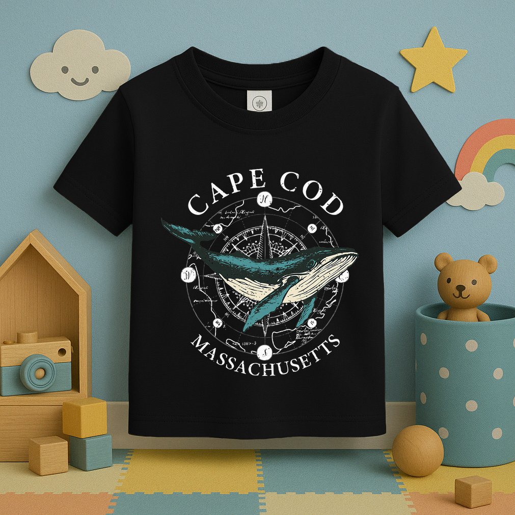 Cape Cod Massachusetts Humpback Whale Vintage Wind Rose Toddler T-Shirt