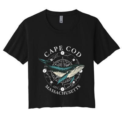 Cape Cod Massachusetts Humpback Whale Vintage Wind Rose Crop Top