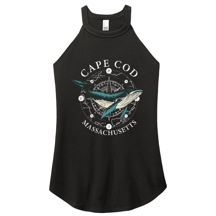 Cape Cod Massachusetts Humpback Whale Vintage Wind Rose Women's Perfect Tri Rocker Tank