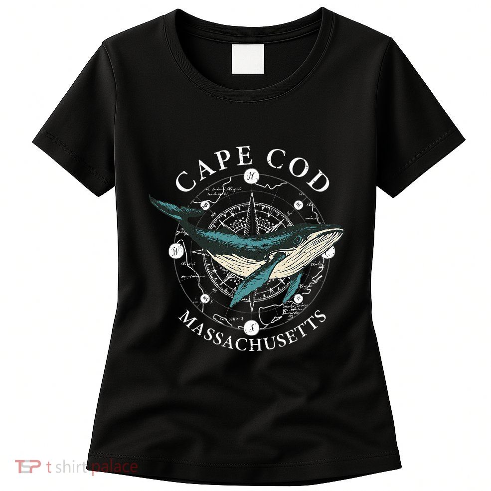 Cape Cod Massachusetts Humpback Whale Vintage Wind Rose Womens T-Shirt