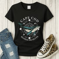 Cape Cod Massachusetts Humpback Whale Vintage Wind Rose Womens T-Shirt
