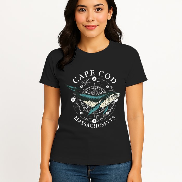 Cape Cod Massachusetts Humpback Whale Vintage Wind Rose Womens T-Shirt