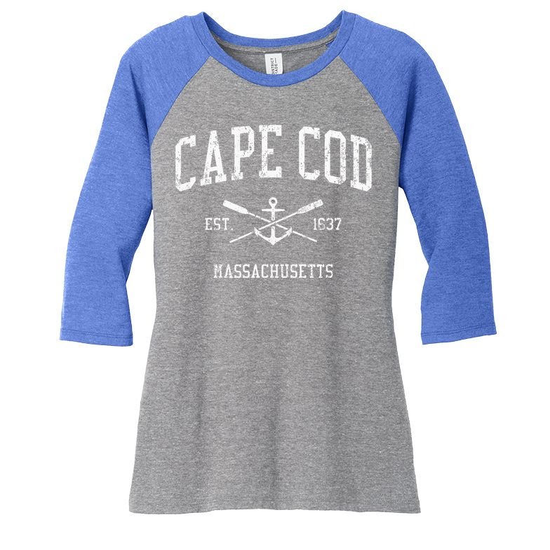 Cape Cod Ma Vintage Crossed Oars Sports Women's Tri-Blend 3/4-Sleeve Raglan Shirt