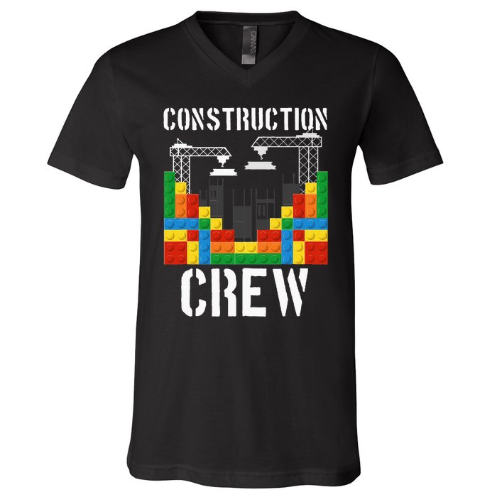 Construction Crew Master Builder Bricklayer Building Blocks V-Neck T-Shirt