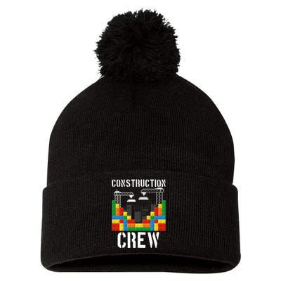 Construction Crew Master Builder Bricklayer Building Blocks Pom Pom 12in Knit Beanie