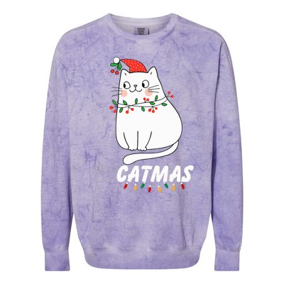 Cute Cat Merry Catmas Christmas Cat Lovers Santa Pajama Colorblast Crewneck Sweatshirt