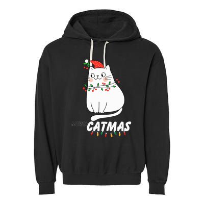 Cute Cat Merry Catmas Christmas Cat Lovers Santa Pajama Garment-Dyed Fleece Hoodie