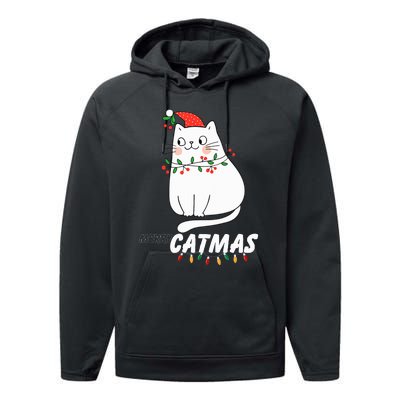 Cute Cat Merry Catmas Christmas Cat Lovers Santa Pajama Performance Fleece Hoodie