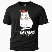 Cute Cat Merry Catmas Christmas Cat Lovers Santa Pajama Cooling Performance Crew T-Shirt