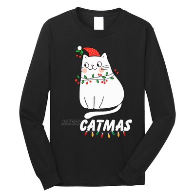 Cute Cat Merry Catmas Christmas Cat Lovers Santa Pajama Long Sleeve Shirt