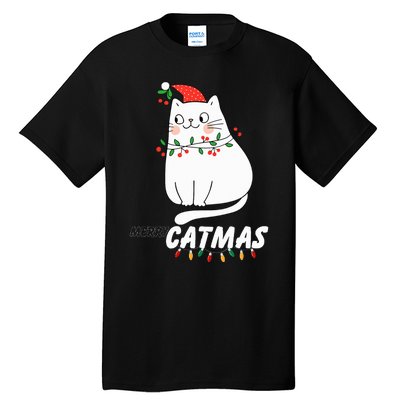 Cute Cat Merry Catmas Christmas Cat Lovers Santa Pajama Tall T-Shirt