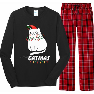 Cute Cat Merry Catmas Christmas Cat Lovers Santa Pajama Long Sleeve Pajama Set