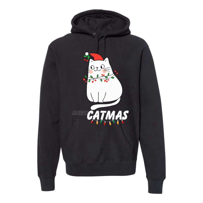 Cute Cat Merry Catmas Christmas Cat Lovers Santa Pajama Premium Hoodie