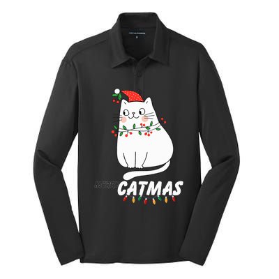 Cute Cat Merry Catmas Christmas Cat Lovers Santa Pajama Silk Touch Performance Long Sleeve Polo