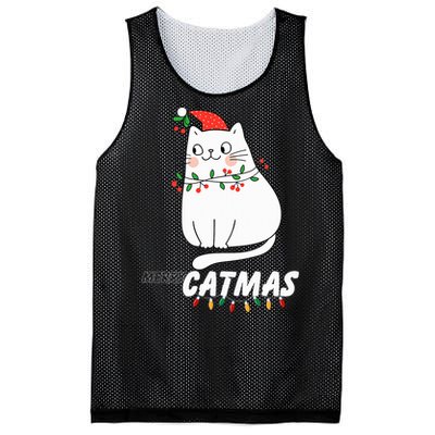 Cute Cat Merry Catmas Christmas Cat Lovers Santa Pajama Mesh Reversible Basketball Jersey Tank