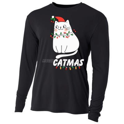 Cute Cat Merry Catmas Christmas Cat Lovers Santa Pajama Cooling Performance Long Sleeve Crew