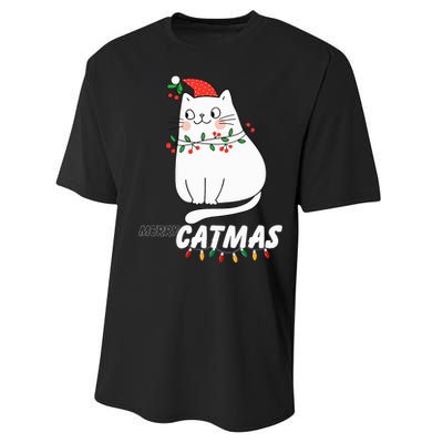 Cute Cat Merry Catmas Christmas Cat Lovers Santa Pajama Performance Sprint T-Shirt