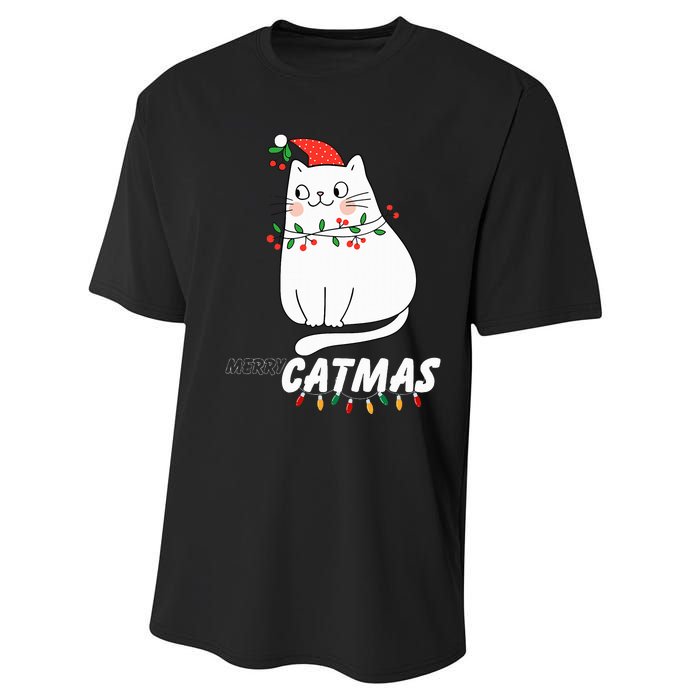 Cute Cat Merry Catmas Christmas Cat Lovers Santa Pajama Performance Sprint T-Shirt