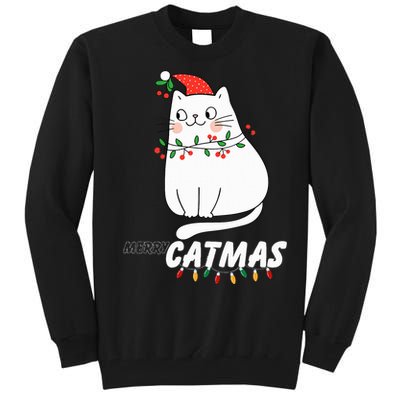 Cute Cat Merry Catmas Christmas Cat Lovers Santa Pajama Tall Sweatshirt