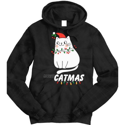 Cute Cat Merry Catmas Christmas Cat Lovers Santa Pajama Tie Dye Hoodie