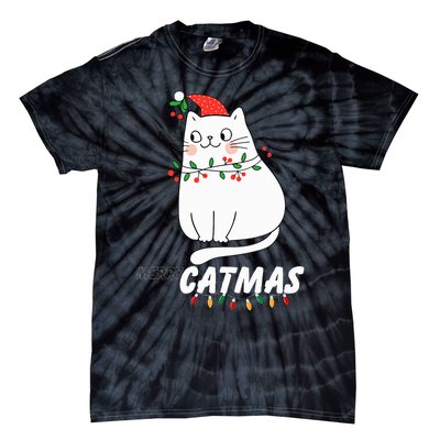 Cute Cat Merry Catmas Christmas Cat Lovers Santa Pajama Tie-Dye T-Shirt