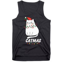 Cute Cat Merry Catmas Christmas Cat Lovers Santa Pajama Tank Top