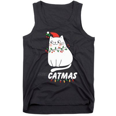 Cute Cat Merry Catmas Christmas Cat Lovers Santa Pajama Tank Top