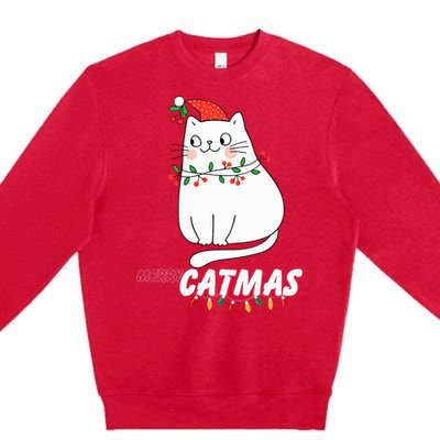 Cute Cat Merry Catmas Christmas Cat Lovers Santa Pajama Premium Crewneck Sweatshirt